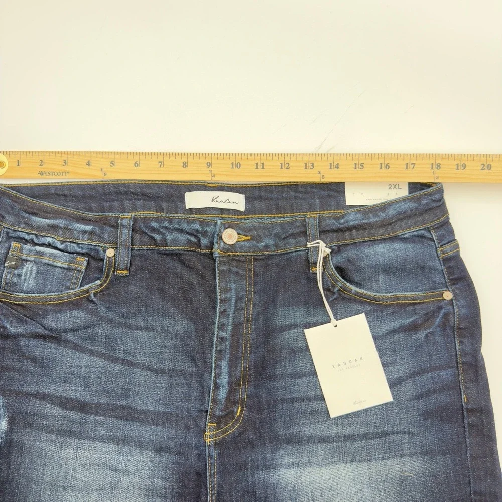 Kancan High‎ Rise Denim Shorts 2XL Dark Wash Frayed Hem Stretch Jean Shorts NWT
